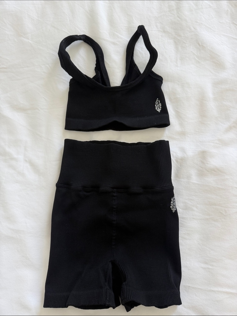 Free People Black Ribbed Bike Shorts & Crop Top Set